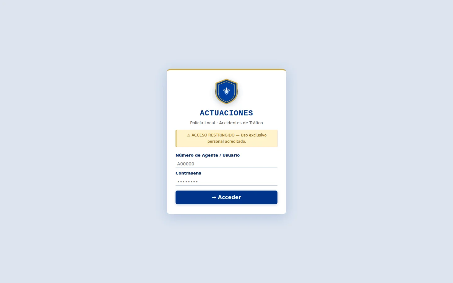App de Policía Local — vista de escritorio
