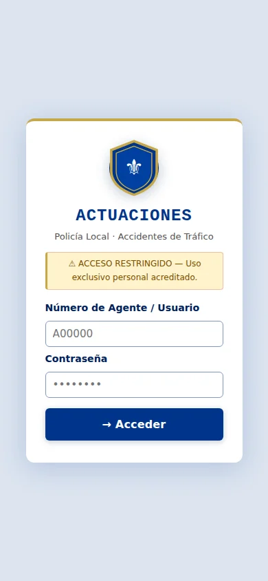 App de Policía Local — pantalla de acceso